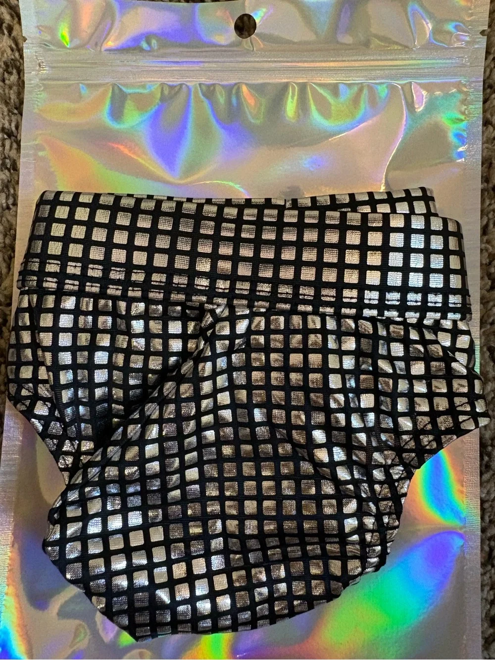 Men's Metallic Square-Grid Tanga Thong - Size XL - New